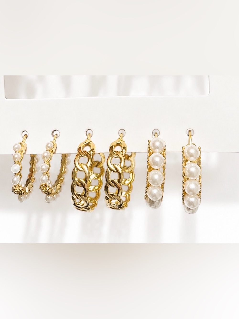 2/20 Gold Hoop Earrings Lot 6 Pair NWT Pearl Textured Geometric Huggie Hoops - Picture 2 of 4